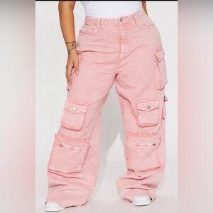 Fashion Nova Lily High Rise Cargo Jeans Pink